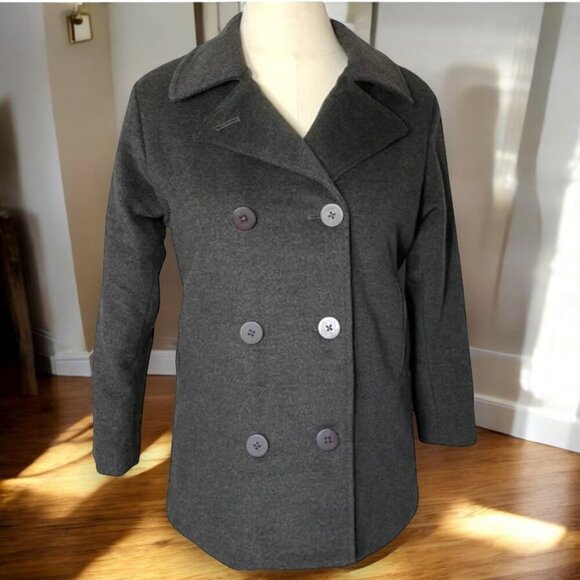 *CABELAS Womens Double Breasted Wool Cashmere Gray Black Button Peacoat XL